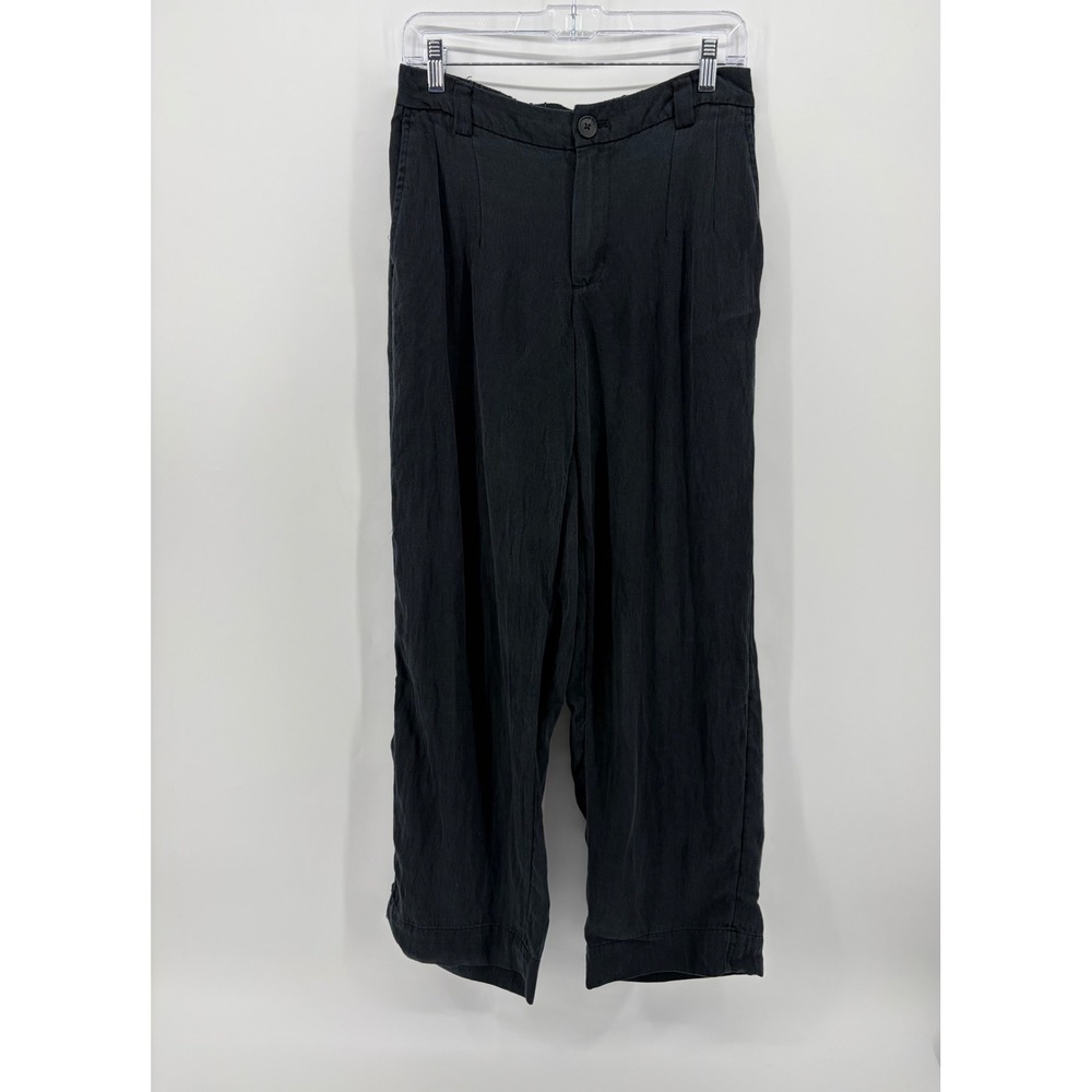 A New Day Womens 6 Black Wide Leg Pants High Rise Lyocell Blend Pleated Elastic